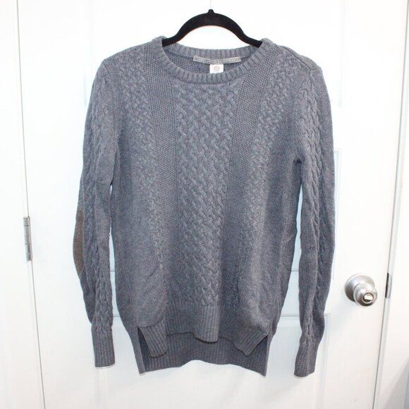 Noel Asmar Wool Cashmere Blend Cable Knit Crew Neck Sweater Gray - Picture 1 of 3
